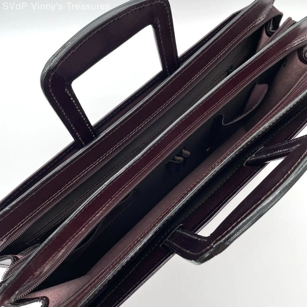 VTG Heritage Top Grain Leather Portfolio Briefcase Attache Case Burgundy w/Strap